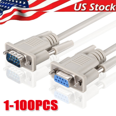 DB9 RS232 Male to Female Serial Port Extension Cable Cord3ft/5ft/10ft/16.4ft Lot