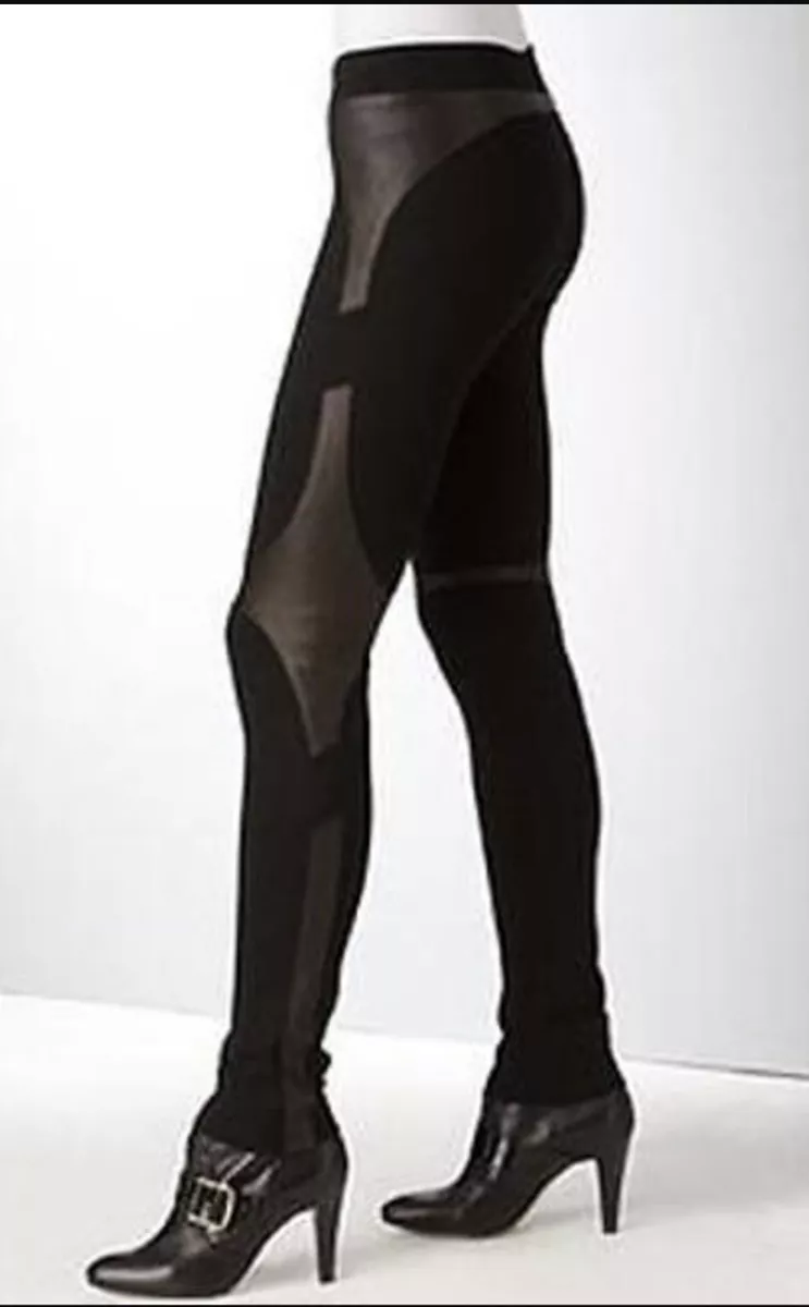 Helmut Lang Bondage Jersey Leather Paneled Stretch Slim Leggings Size 8