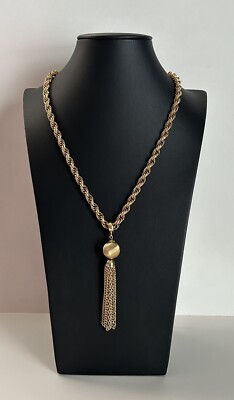 VTG Kramer Gold Tone Textured Heavy Rope Chain With Tassel Pendant 