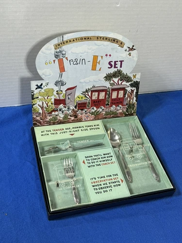 International Sterling Silver Flatware Set 925 Baby TRAIN-E SET In Original Box