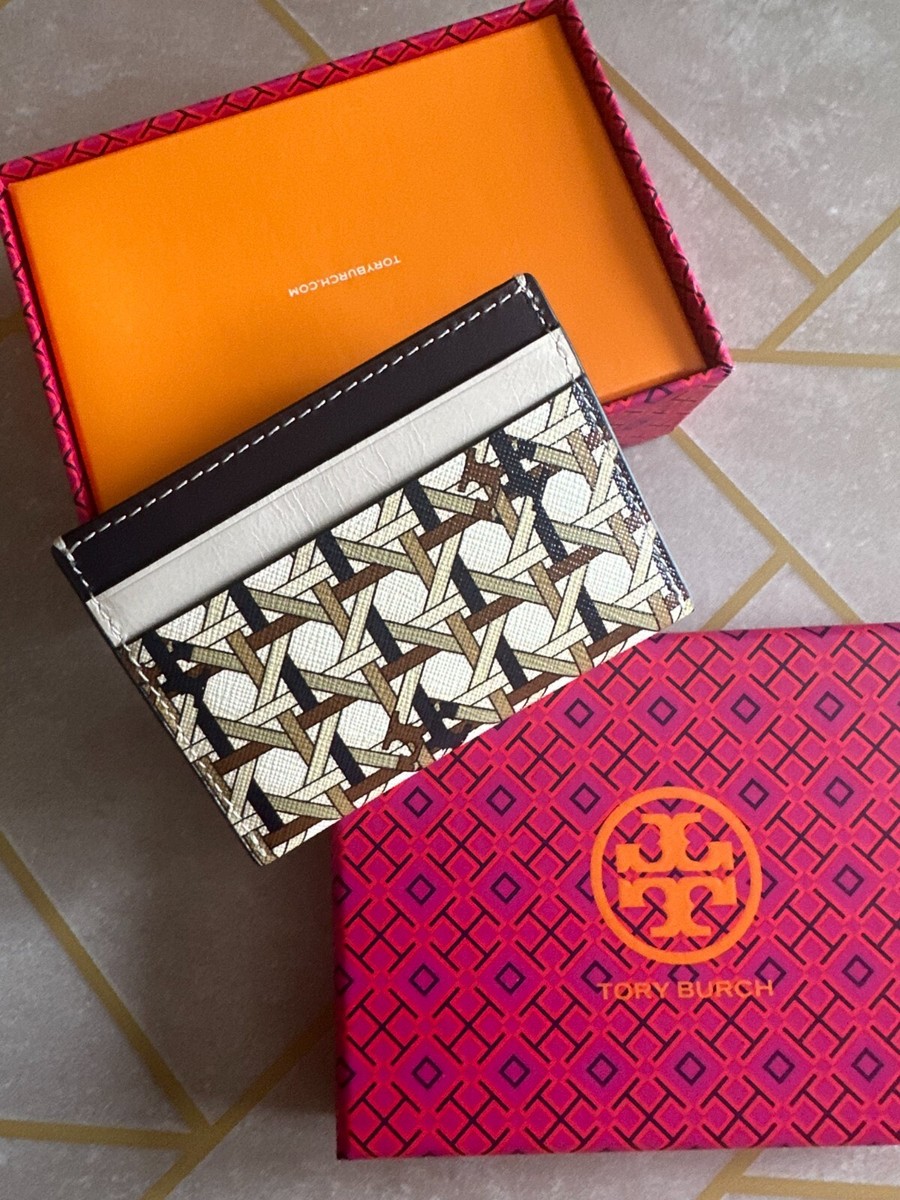 Tory Burch Leather Robinson Northern Basket Weave Card Case in
