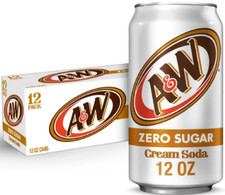 A W, zero sugar Cream Soda Cans , 12oz 12 Count