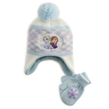 Disney  s Frozen Toddler Girls Trapper Hat  Mittens Set, Blue NEW NWT