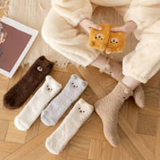 Cartoon Bear Fluffy Sleep Socks Thick Coral Fleece Fuzzy Socks Soft Floor Socks