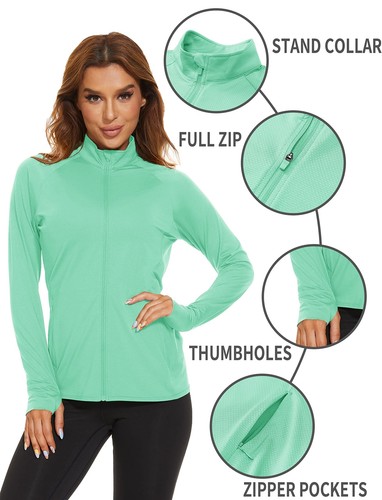 Women's UPF50+ Sun Protection Jacket Full-Zip Up Long Sleeve Lightweight Shirts - Picture 88 of 103