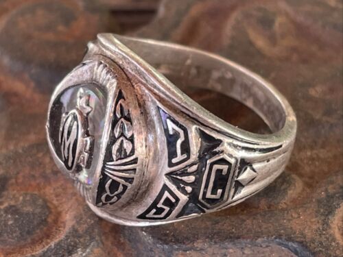 Vtg 1975 School Class Colleg ? Josten Sterling Ring Signet Sz 8.75 - Picture 2 of 12