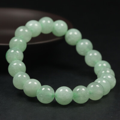 7.5''&10mm Beads Women Emerald Green Jade Bracelet Bangle Beaded Bracelet A-31888