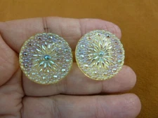 (EE-215) iridescent Lemon yellow daisy flower Czech glass clip or post earrings