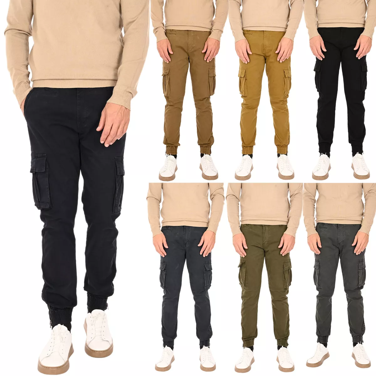 Men s Winter Cotton Cargo Pants Pockets Stretchy Ankle Pants