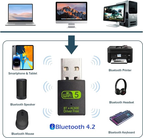 Adaptateur USB WiFi + Bluetooth, 600 Mbps, Double Bande 2.4G 5G, Bluetooth 5.0 pour PC - Photo 7/7