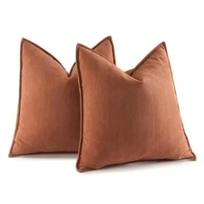 Pack of 2 Rust Decorative Pillow Covers 18x18 Inch Soft Chenille Couch Throw ...