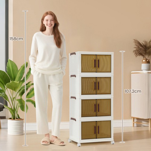 Aufbewahrungsbox mit Deckel Groß Aufbewahrung mit Türen & Rädern Transparent - Bild 4 von 5
