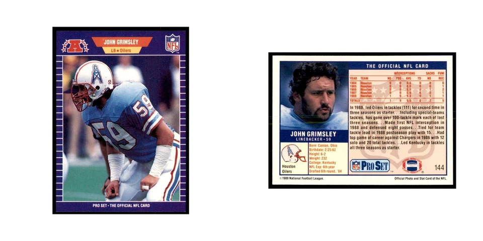 John Grimsley 1989 Pro Set #144 Football Cards Football Card NM - Image 3 of 3