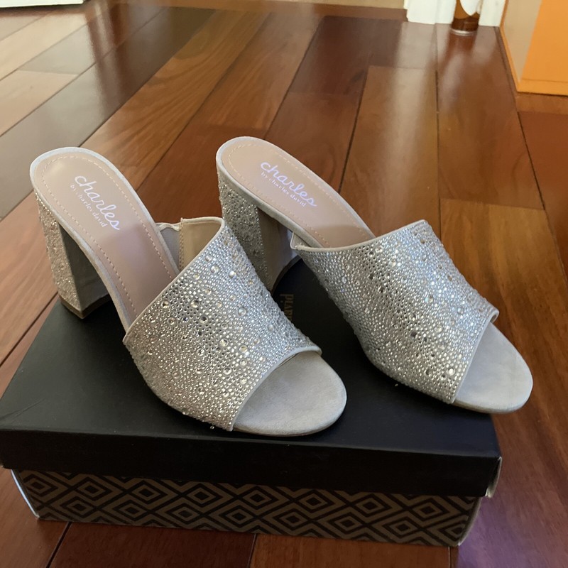 New With Box charles david 8.5 silver rhinestone heels