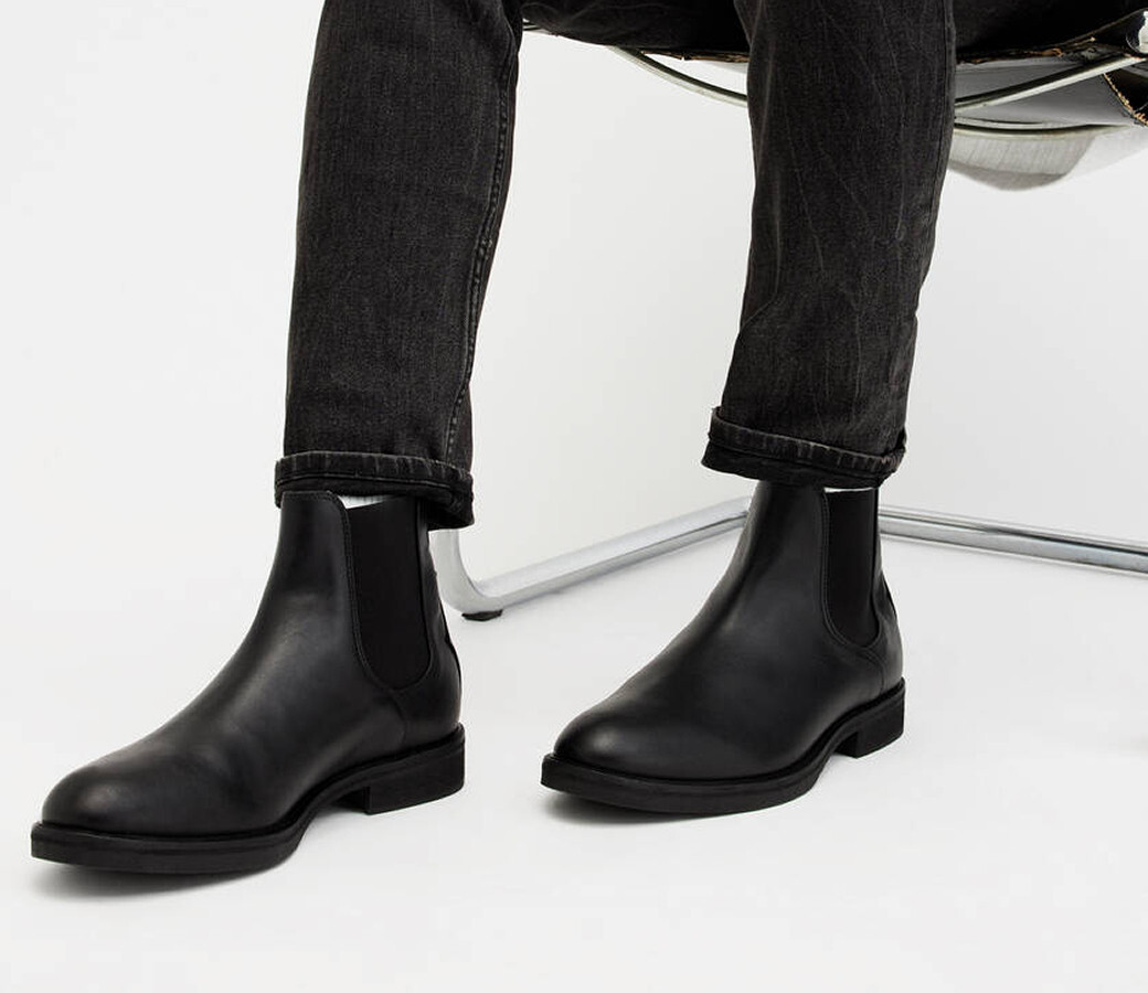 New! AllSaints Black Creed Leather Chelsea Distressed Boots  display picture 1