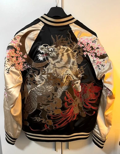 Herren Sukajan Wende Souvenir Jacke japanisches Muster Stickerei Kirin Sakura - Bild 44 von 47