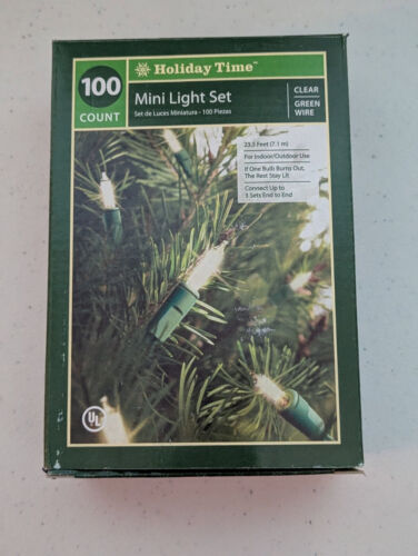 Holiday Time 100 Count Mini Light Set - Clear Bulb - Green Wire - 21.5 Feet