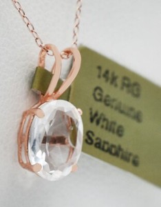 GENUINE 1.90 Cts WHITE SAPPHIRE PENDANT 14K ROSE GOLD - Free Appraisal  - NWT