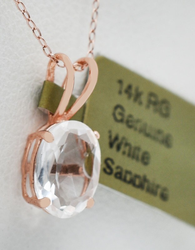 GENUINE 1.90 Cts WHITE SAPPHIRE PENDANT 14K ROSE GOLD - Free Appraisal  - NWT