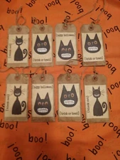 HALLOWEEN Black Cat Grungy Hang Tags *REAL* not printed Primitive
