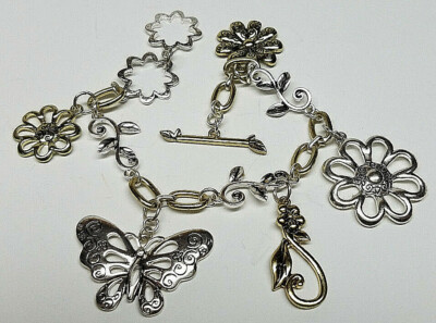 BUTTERFLY FLOWER Silver Charm FASHION BRACELET Toggle Lock Lady Girls CUTE GIFTS