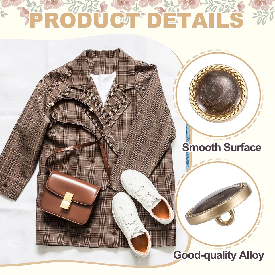 Botón de costura de metal vintage dorado de 15 mm redondo de metal, paquete de 10 marrones Foto 3 de 4