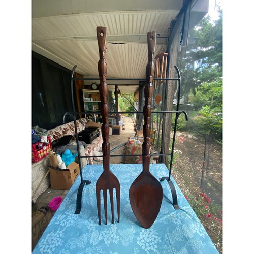 Vintage riesige Holz Gabel & Löffel Wanddekor 40 Zoll lang Tiki Totem Griffe EUC - Bild 2 von 16
