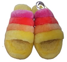 Ugg Women's Fluff Yeah Pride Rainbow Yellow Slide Slipper Size US 6