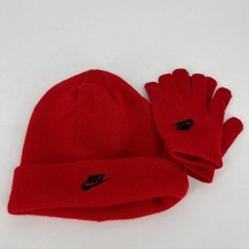 Nike Beanie Glove Set Youth Size Red Acrylic Embroidered Swoosh Logo 2pcs