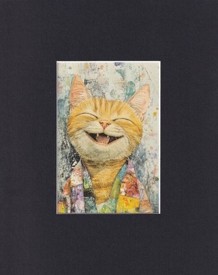 8X10'' Matted Print Abstract Modern Art Picture: Cool orange Cat Laughing Cutely