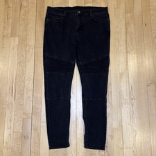 AllSaints Jeans Womens 32 Black Biker Skinny Waxed Low Rise Stretch Slim Fit