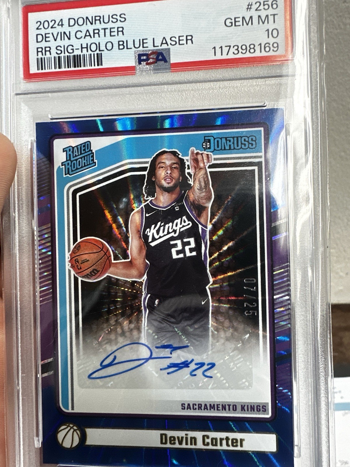 2024 PANINI DONRUSS DEVIN CARTER #256 ROOKIE AUTO BLUE LASER 7/25 PSA 10 POP 1🔥
