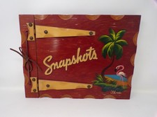 Vintage BIG 15" Wooden Snapshots Florida Photo Album Hinged Cover Scrapbook