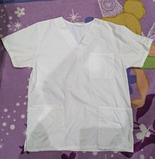 Unisex White Scrub Set Of Short Sleeve Top And Pants