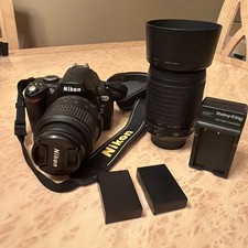 Nikon D60 DSLR Camera 18-55mm  55-200mm VR Lenses Charger 3 Batteries Strap