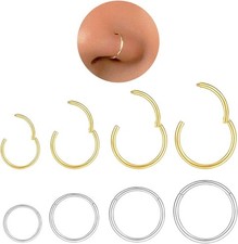 Hypoallergenic Nose Rings Hoops Set for Women Men: 8Pcs 18G Gold/Silver