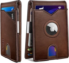 Airtag Wallet for Men, Slim Leather RFID Blocking Front Pocket Wallet with Money