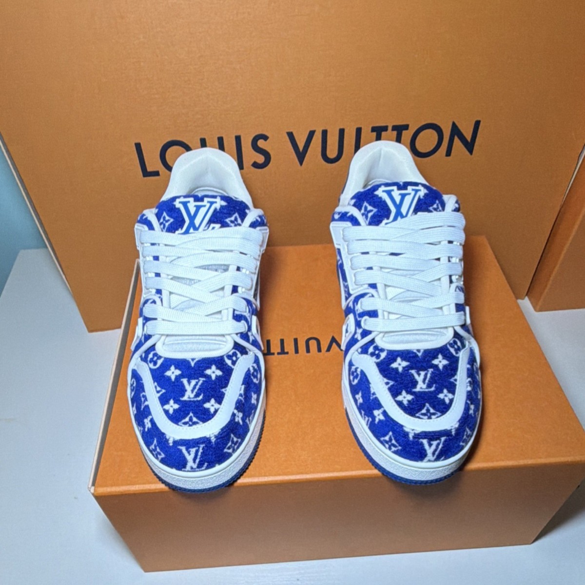 Louis Vuitton Baby Blue and White Monogram Low-Top Sneakers LV Trainer Sneaker Blue $1500 ? Inspired by vintage  main image 3