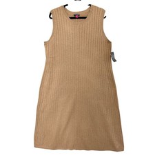 Vince Camuto Sweater Dress Women 3X Tan Ribbed Knit Sleeveless Midi Shift NEW