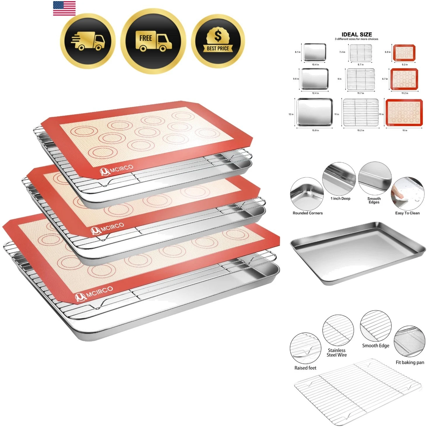 Stainless Steel Baking Sheet Tray Cooling Rack with Silicone Baking Mat Set, ...
Opens in a new wind