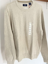 Chaps Men's Beige Cotton Knit Crewneck Pullover Logo Sweater Long Sleeve XL