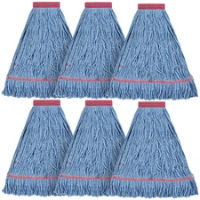 Matthew Cleaning 24oz Commercial Wet Mop Head Replacement, 6-Pack Blue Looped En