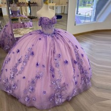 Lilac Quinceanera Dresses 3D Flowers Sweet 15 Party Prom Off Shoulder Ball Gown