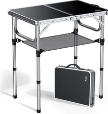 2ft Folding Camping Table W/ Storage Net 3 Adjustable Heights Small Folding
