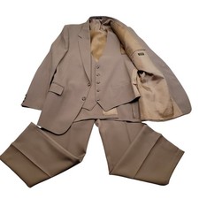 VTG Sears Comfort Suit 3 pc Tan Blazer Sport Coat Vest Pants 42R 44R 38x30 70s