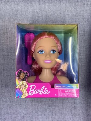 Barbie Mini Styling Head with Pink Color Highlights & Hair Brush - BRAND NEW