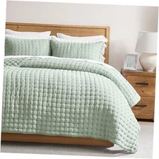 Sage Green Size Quilts Bedding Sets with 2 Pillow Shams, Queen Mist Sage