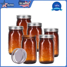 Amber Glass Mason Jars 32 oz Wide Mouth 6 Pack, Amber Quart Canning Jars