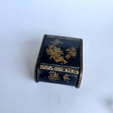 Vintage mid century Japanese black lacquer trinket box, metal jewellery case