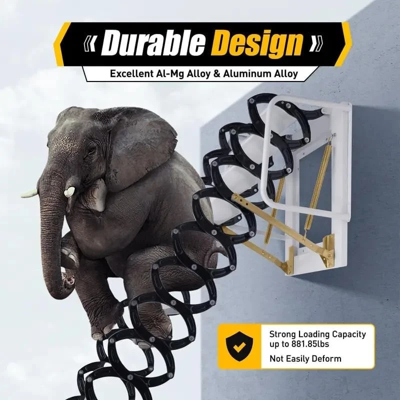 Sistema de extracción de escalera de ático de 10 pies, escalera de ático montada en la pared, 12 peldaños de aluminio Foto 3 de 4